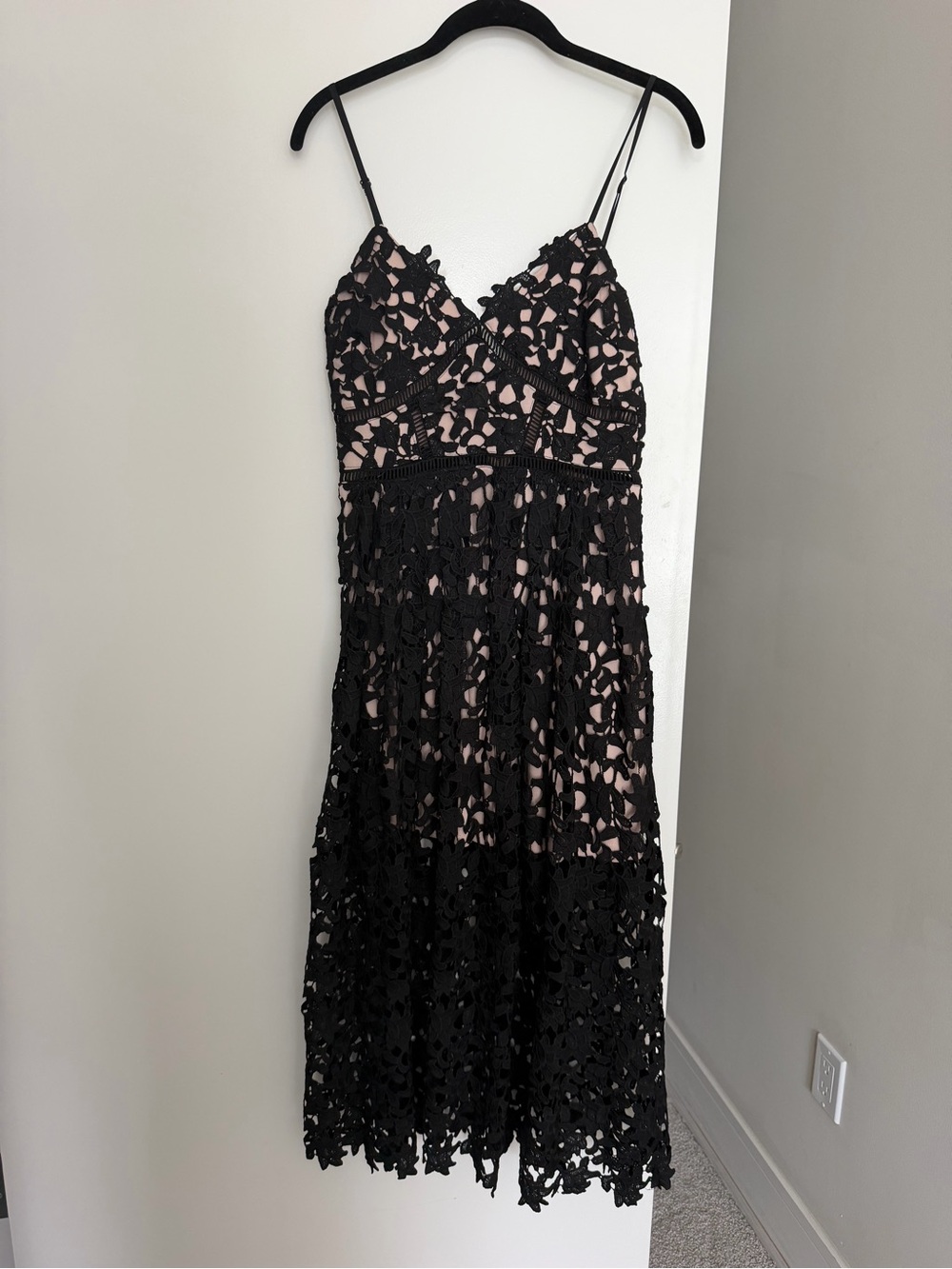 Aqua Black Crochet Midi Dress with Nude Lining